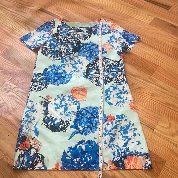 J. Crew Floral Lined Teal/Blue/Orange Shift Dress - Size 0 - Picture 3 of 6